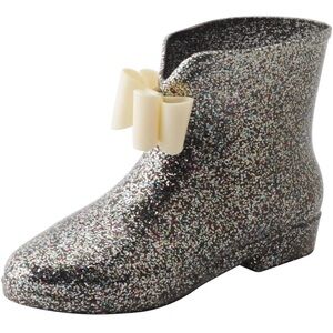 Women's Glitter Jelly Ankle Rain Boots with Bow - 8